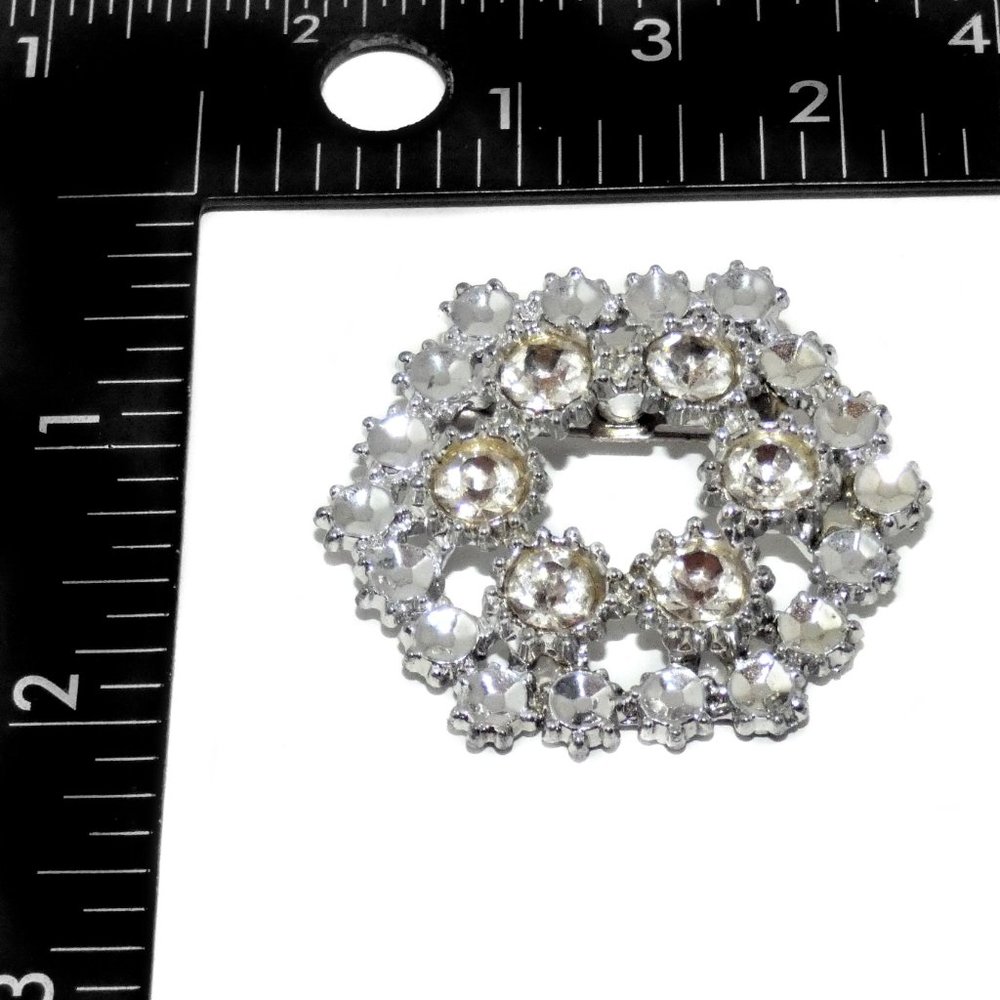 Vintage Brooch Silver Tone Rhinestones Hexagon - Picture 3 of 4